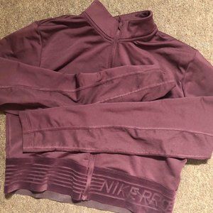 Nike Pro Dri Fit Womens M Burgundy Long Sleeve Athletic Cropped Full Zip Jacket